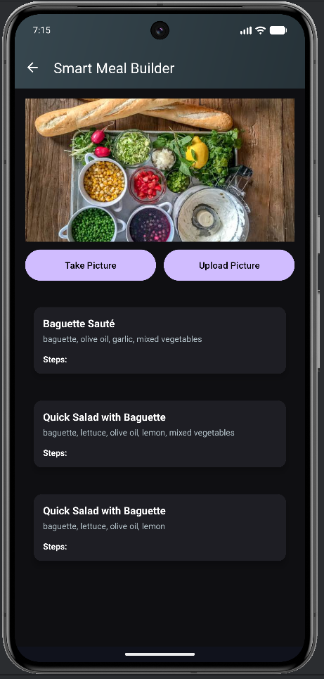 AI meal builder interface