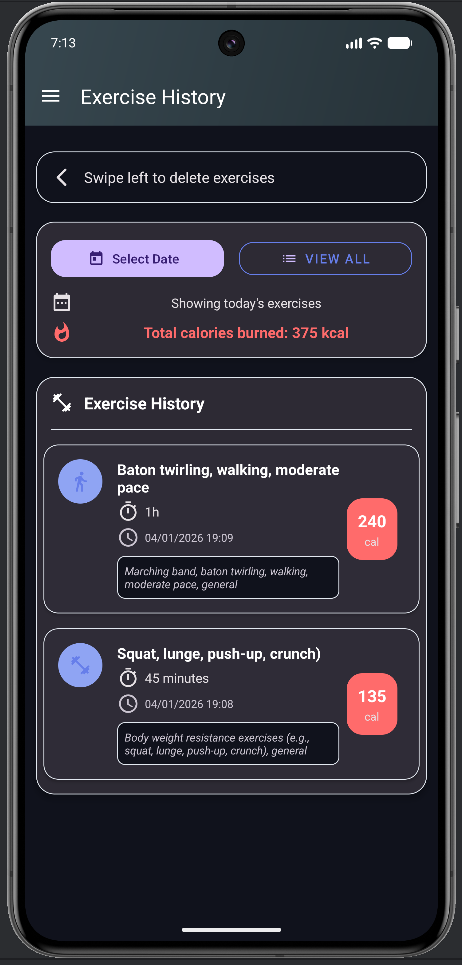 Workout history and statistics