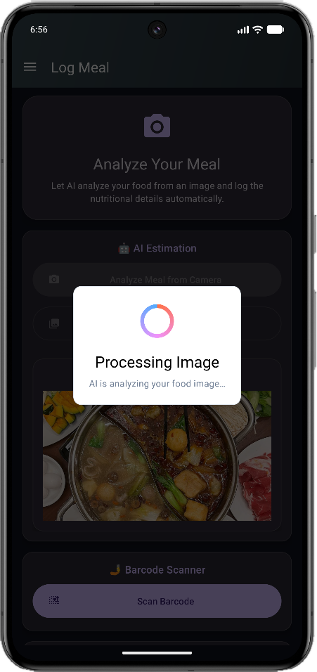 CalCal analysing a meal photo in real time